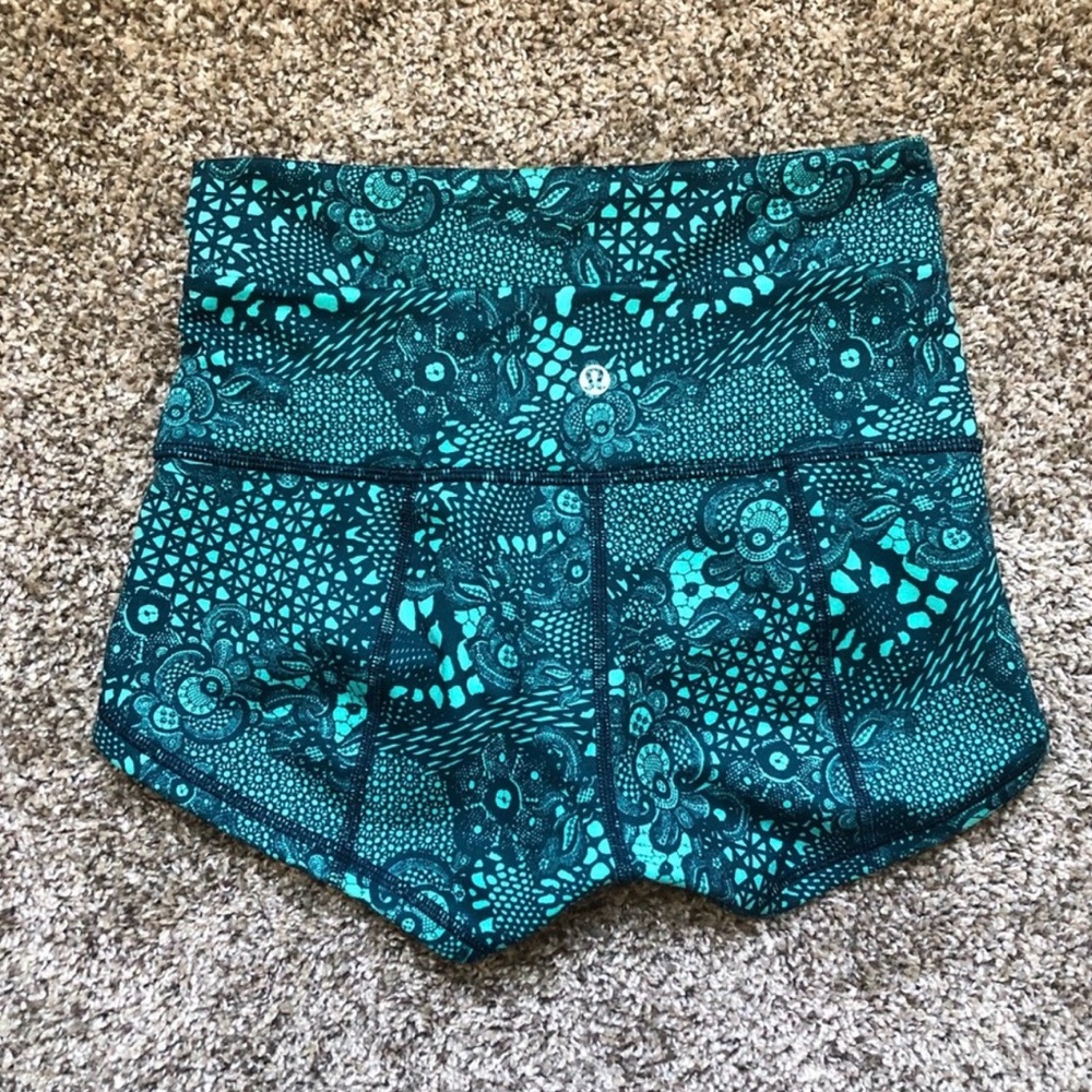 lululemon athletica Teal Floral High Waist Shorts